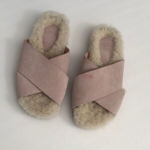Marc Fisher slip on shearling wool and pink suede open toe ship on shoes MLCANNA